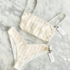 WeWoreWhat Leigh Bikini Top White/Shortbread Macro Stripe Delilah Bottom S/M
